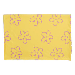 Yellow Vibrant Y2K Wildflower Bold Retro Spring  Pillowcase