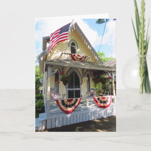 Yellow Victorian with Bunting - Martha's Vineyard Card (Front)
