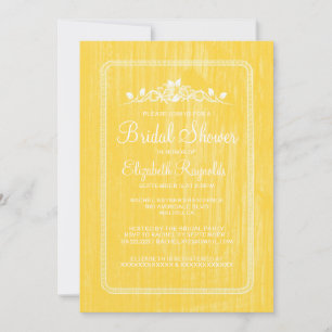 Yellow Vintage Barn Wood Bridal Shower Invitations