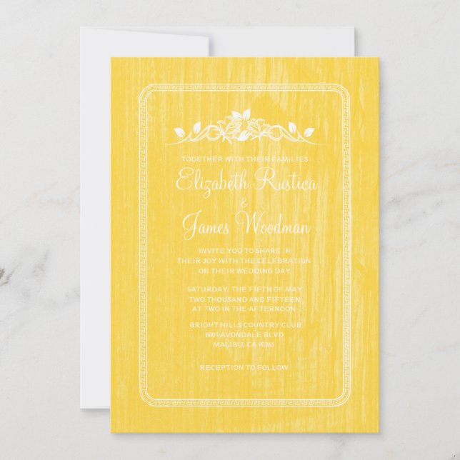 Yellow Vintage Barn Wood Wedding Invitations (Front)