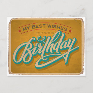 Yellow Vintage Birthday Postcard