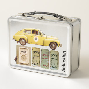 Yellow Vintage Car Metal Lunch Box