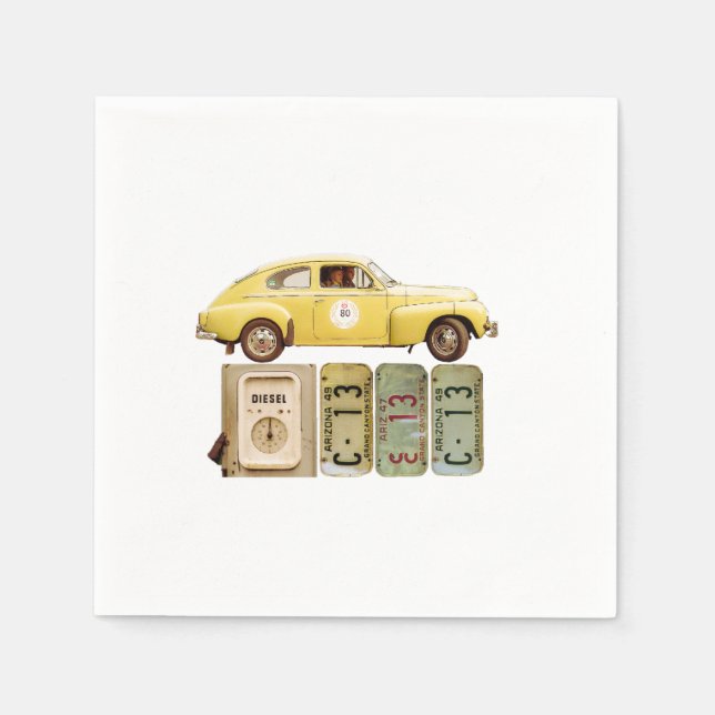 Yellow Vintage Car Napkin (Front)