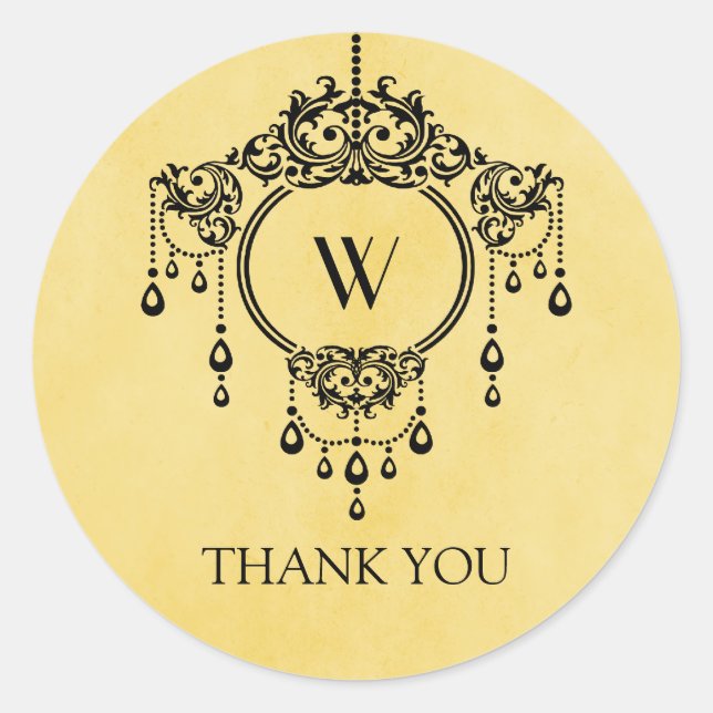 Yellow Vintage Chandelier Thank You Stickers (Front)