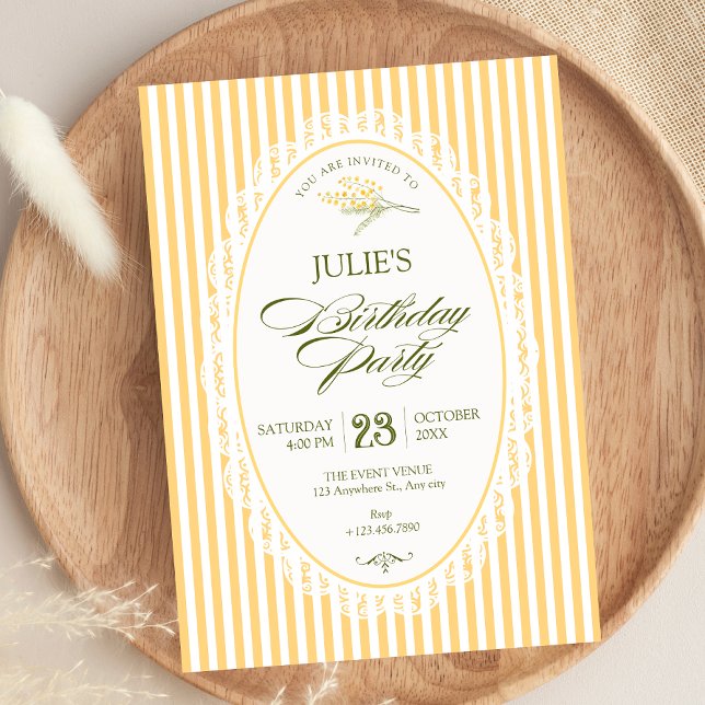 Yellow vintage choquette birthday invitation (Creator Uploaded)