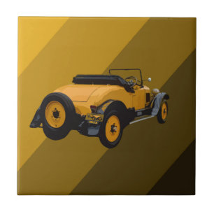 Yellow Vintage Convertible Car, Ceramic Tile