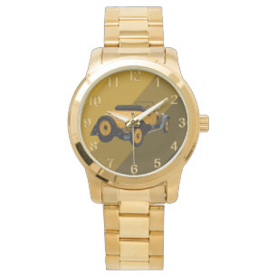 Yellow Vintage Convertible Car, Large Gold Watch