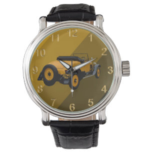 Yellow Vintage Convertible Car, Mens Leather Watch