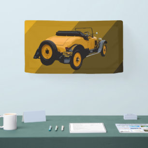 Yellow Vintage Convertible Car, Wall Banner