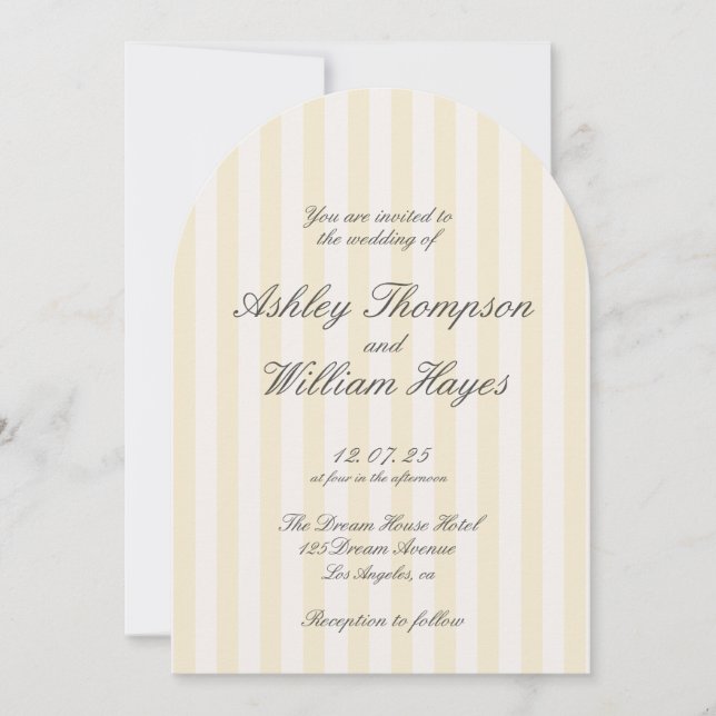 Yellow Vintage Elegant Striped Wedding Invitation (Front)