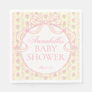 Yellow Vintage Fancy Floral Baby Shower Dessert Napkin