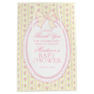 Yellow Vintage Fancy Floral Baby Shower Favors Medium Gift Bag
