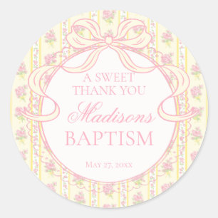 Yellow Vintage Fancy Floral Baptism Circle Classic Round Sticker