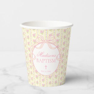 Yellow Vintage Fancy Floral Baptism Paper Cups