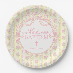 Yellow Vintage Fancy Floral Baptism Paper Plate