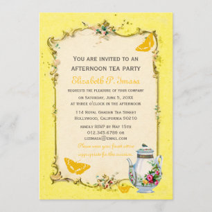 Yellow Vintage French Tea Party Invitation