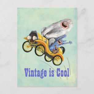 Yellow Vintage Monster Car Postcard
