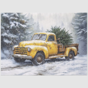 Yellow Vintage Pickup Truck Christmas Tree Tissue Paper