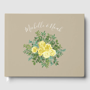 Yellow Vintage Rose Elegant Wedding Guest Book