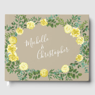 Yellow Vintage Rose Elegant Wedding Guest Book