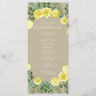 Yellow Vintage Rose Elegant Wedding Menu