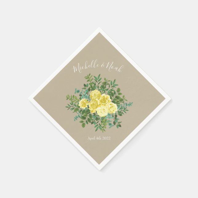 Yellow Vintage Rose Elegant Wedding Napkin (Corner)