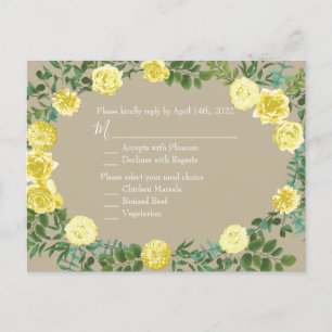 Yellow Vintage Rose Elegant Wedding Postcard