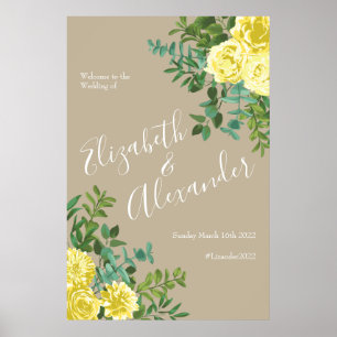 Yellow Vintage Rose Elegant Wedding Poster