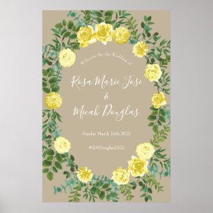 Yellow Vintage Rose Elegant Wedding Poster