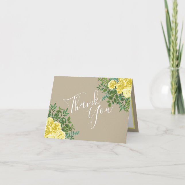 Yellow Vintage Rose Elegant Wedding Thank You Card (Front)