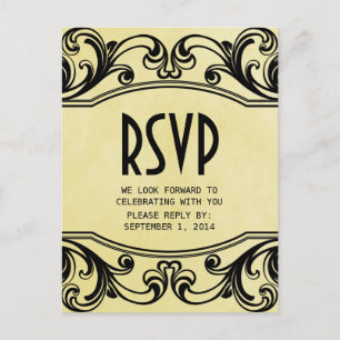 Yellow Vintage Swirls RSVP Postcard