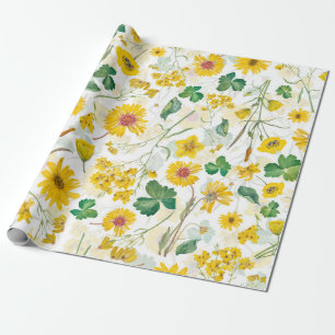Yellow Vintage WIldflower Meadow Wrapping Paper