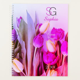 Yellow Violet Pink Tulips Name Monogram Title Year Planner