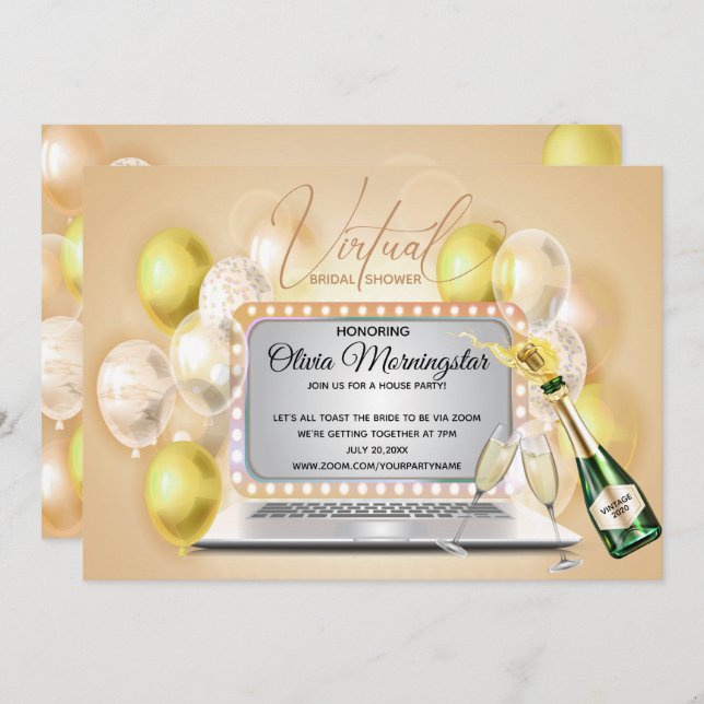 Yellow Virtual Bridal Shower Celebration Laptop Invitation (Front/Back)