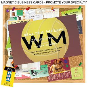 Yellow Volleyball Earthy Red Background Magnetic Business Card