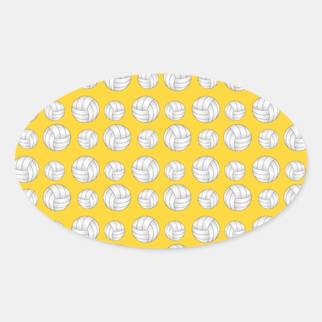 Yellow volleyballs pattern oval sticker (Front)
