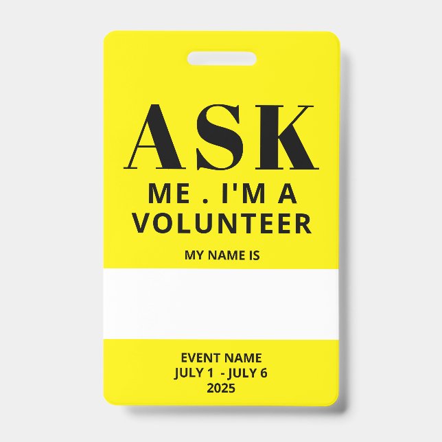 Yellow Volunteer Badge ID Badge (Front)