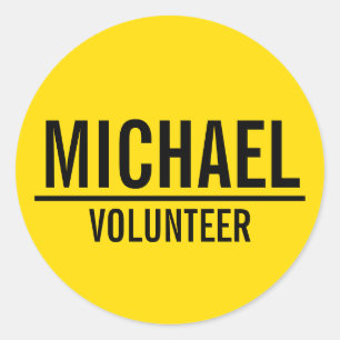 Yellow Volunteer Badge with Custom Name Classic Round Sticker