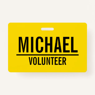 Yellow Volunteer Badge with Custom Name ID Badge