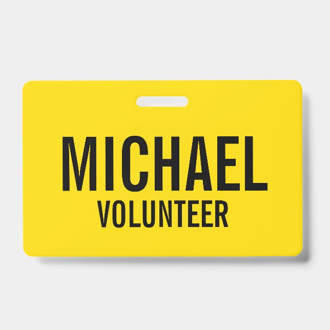 Yellow Volunteer Badge with Custom Name ID Badge (Front)