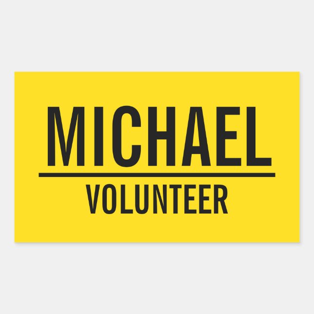 Yellow Volunteer Badge with Custom Name Rectangular Sticker (Front)