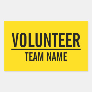 Yellow Volunteer Badge with Custom Team Name Rectangular Sticker