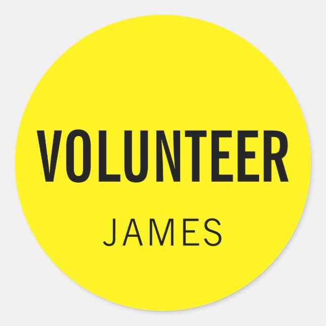 Yellow Volunteer Name Classic Round Sticker (Front)