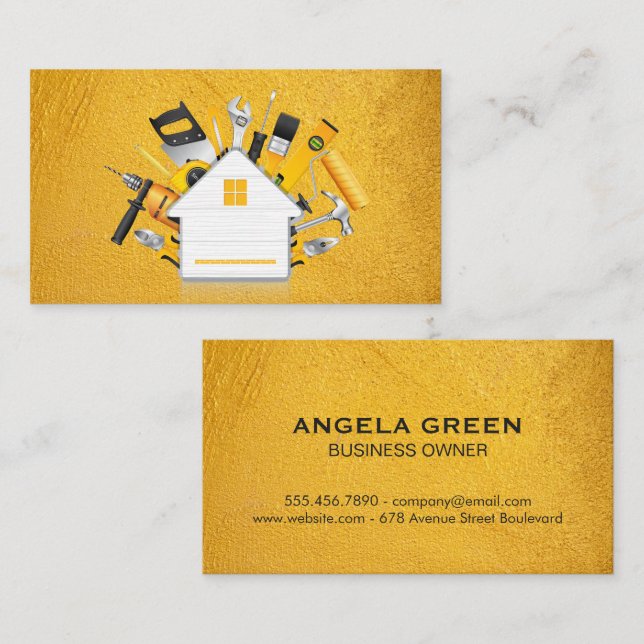 Yellow Wall Texture | Home Repair Tools Business Card (Front/Back)