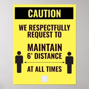 Yellow warning keep distance for companies poster