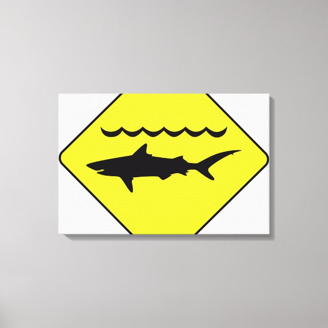 Yellow 'warning sharks' sign canvas print (Front)