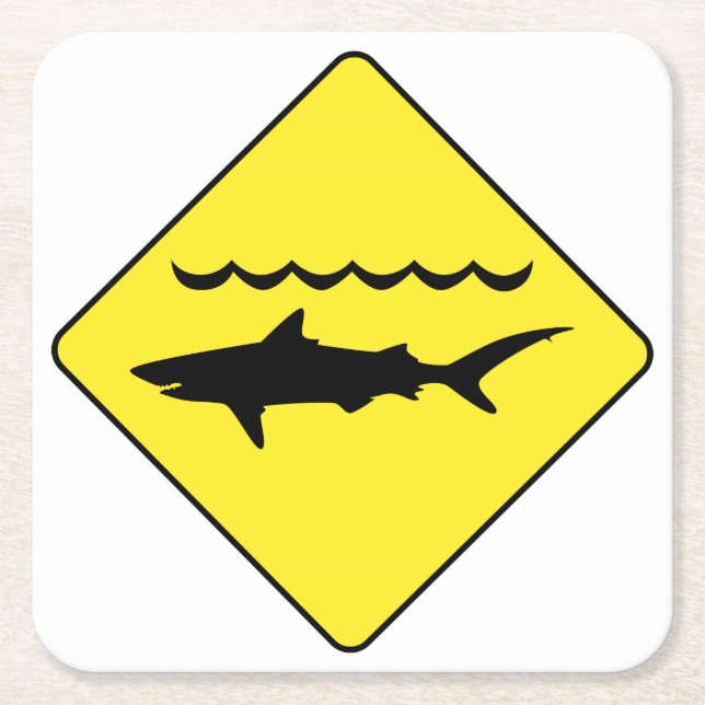 Yellow 'warning sharks' sign coaster (Front)