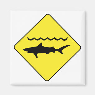Yellow 'warning sharks' sign magnet
