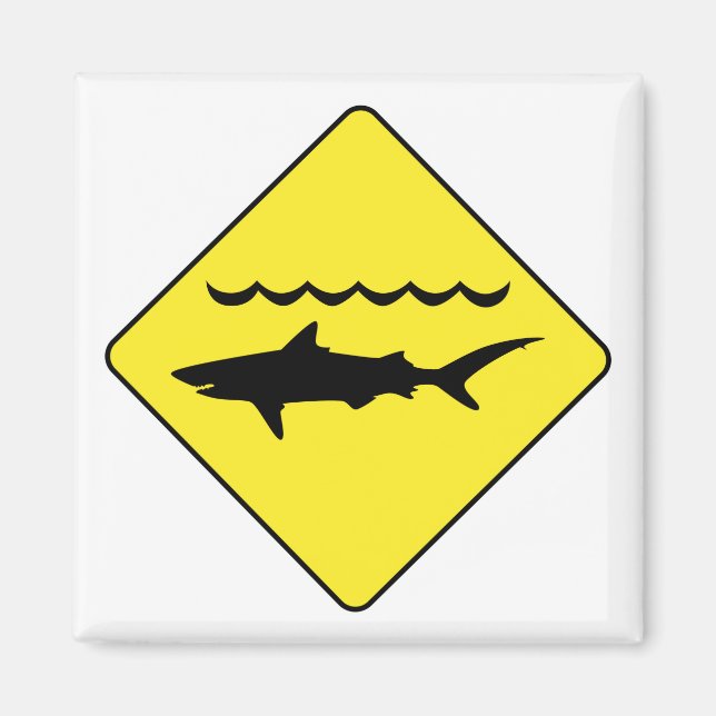 Yellow 'warning sharks' sign magnet (Front)