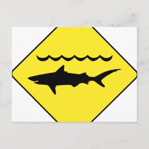 Yellow 'warning sharks' sign postcard